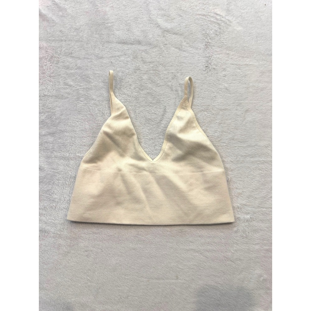 By Together Cream Ribbed V-Neck Seamless Bralette Top B1003 Small Medium
